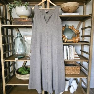 VTG Eileen Fisher Irish Linen Diamond Textured Sleeveless Lagenlook Midi A Line